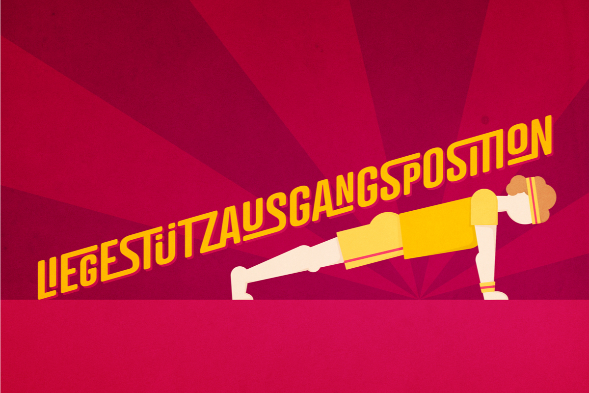 Digital lettering of the word »Liegestützausgangsposition«