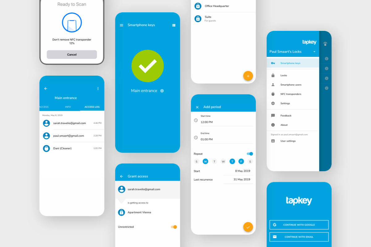 Showcase of different Tapkey App screens
